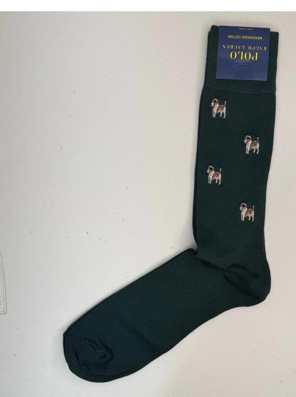 Polo Ralph Lauren Green Dress Socks Embroidered Hunting Dog Pattern Cotton Blend